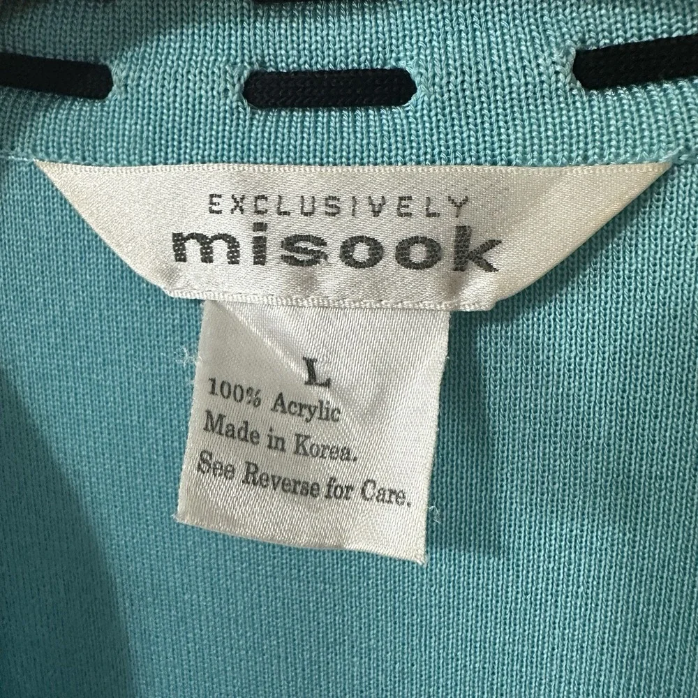 EXCLUSIVELY MISOOK Turquoise Open Front Cardigan Sweater Acrylic Knit Size Large